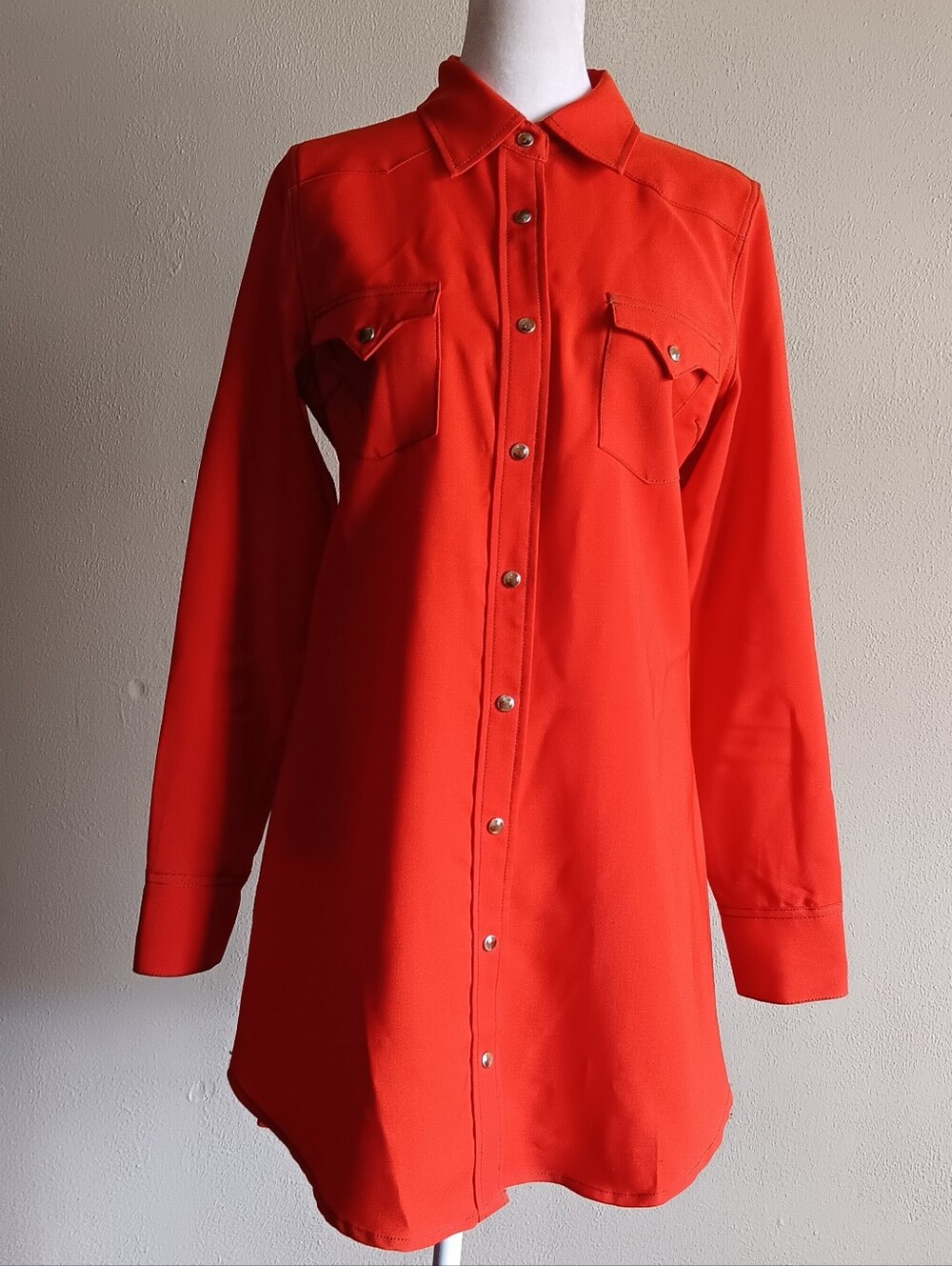 Cowgirl Justice Orange Pearl Snap Westetn Rodeo Long Sleeve Dress Womens Small